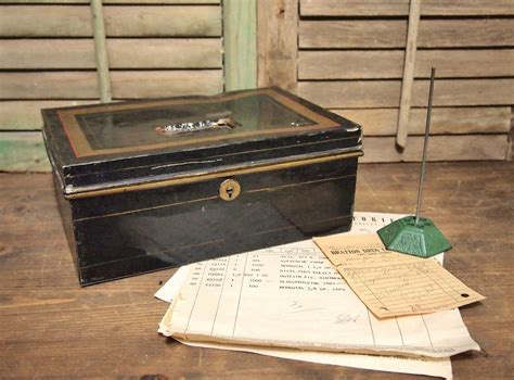 1800's 9x6x3 black antique metal documents box|1800's Document Box .